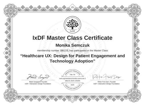 Healthcare UX: Design for Patient Engagement and Technology Adoption certificate
