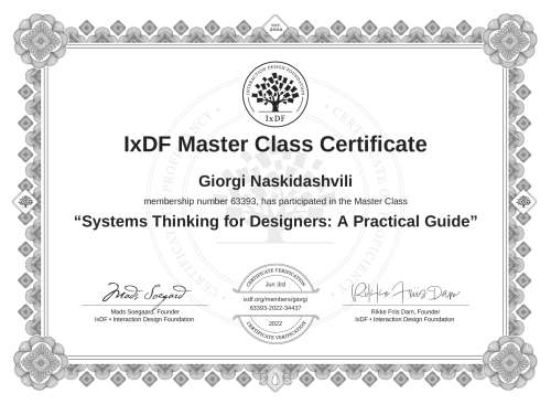 Systems Thinking for Designers: A Practical Guide certificate