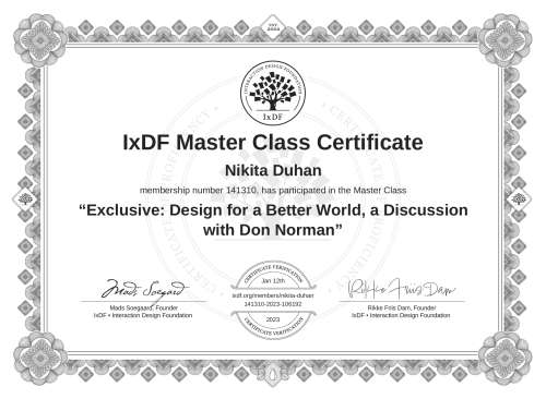 Exclusive: Design for a Better World, a Discussion with Don Norman certificate