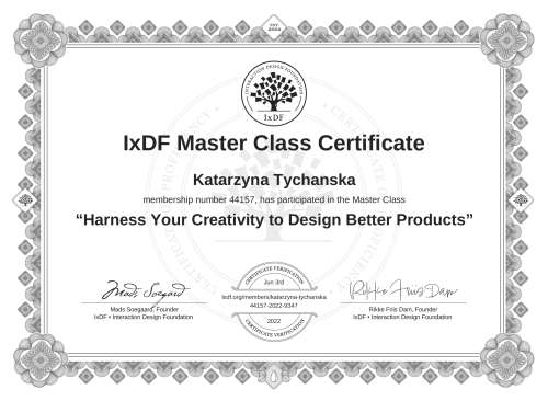 Harness Your Creativity to Design Better Products certificate