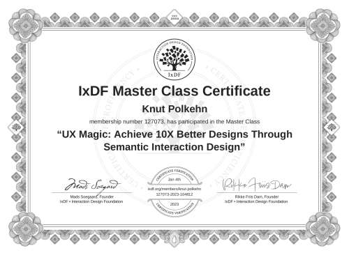 UX Magic: Achieve 10X Better Designs Through Semantic Interaction Design certificate