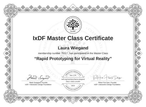 Rapid Prototyping for Virtual Reality certificate