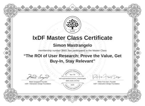 The ROI of User Research: Prove the Value, Get Buy-In, Stay Relevant certificate