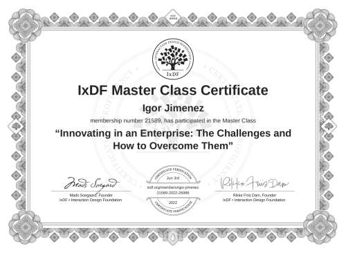Innovating in an Enterprise: The Challenges and How to Overcome Them certificate