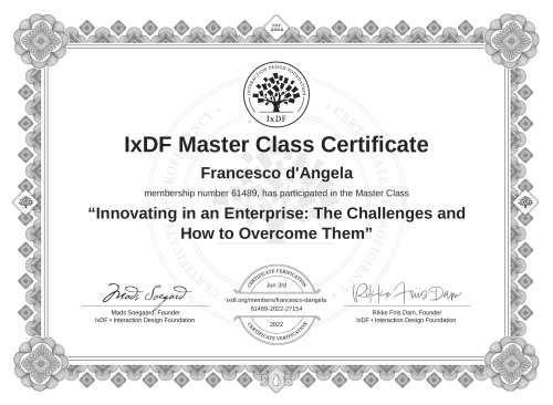Innovating in an Enterprise: The Challenges and How to Overcome Them certificate