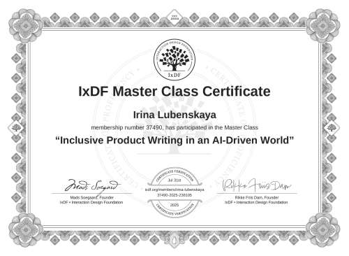 Inclusive Product Writing in an AI-Driven World certificate