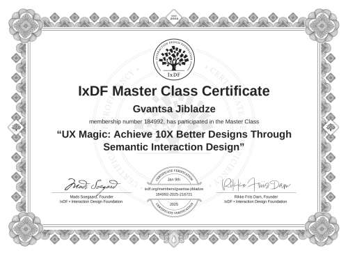 UX Magic: Achieve 10X Better Designs Through Semantic Interaction Design certificate