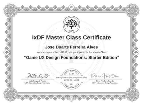 Game UX Design Foundations: Starter Edition certificate
