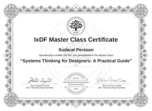 Systems Thinking for Designers: A Practical Guide certificate