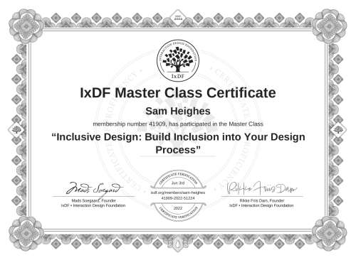 Inclusive Design: Build Inclusion into Your Design Process certificate