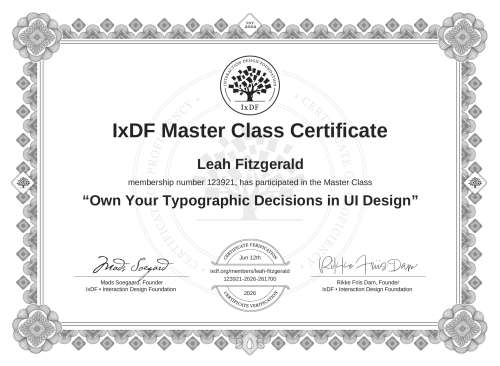 Own Your Typographic Decisions in UI Design certificate