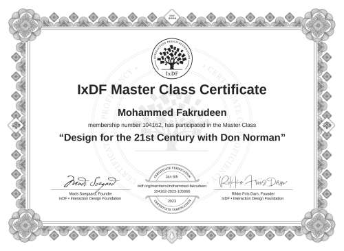 Design for the 21st Century with Don Norman certificate