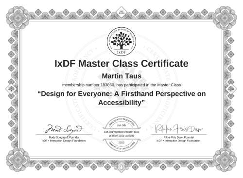 Design for Everyone: A Firsthand Perspective on Accessibility certificate