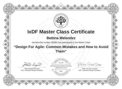 Design For Agile: Common Mistakes and How to Avoid Them certificate