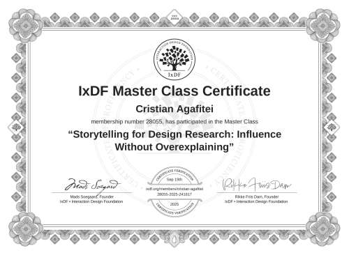 Storytelling for Design Research: Influence Without Overexplaining certificate