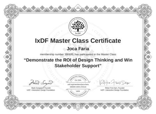Demonstrate the ROI of Design Thinking and Win Stakeholder Support certificate