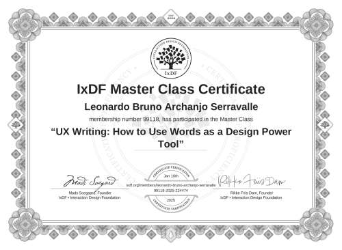 UX Writing: How to Use Words as a Design Power Tool certificate