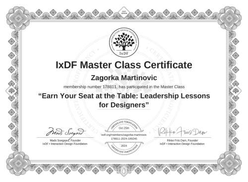 Earn Your Seat at the Table: Leadership Lessons for Designers certificate