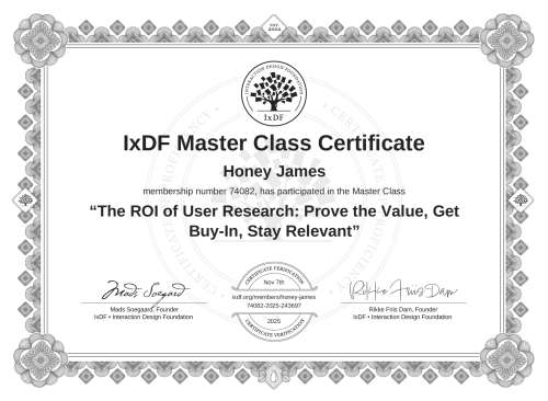 The ROI of User Research: Prove the Value, Get Buy-In, Stay Relevant certificate