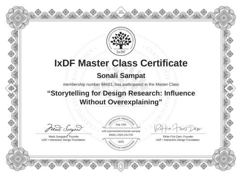 Storytelling for Design Research: Influence Without Overexplaining certificate