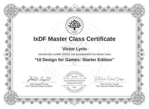 UI Design for Games: Starter Edition certificate
