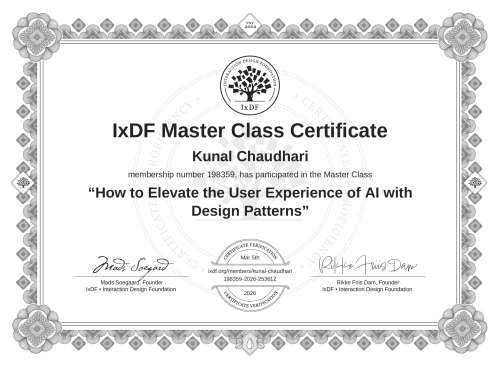 How to Elevate the User Experience of AI with Design Patterns certificate