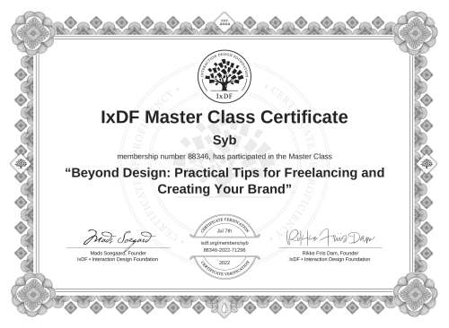 Beyond Design: Practical Tips for Freelancing and Creating Your Brand certificate