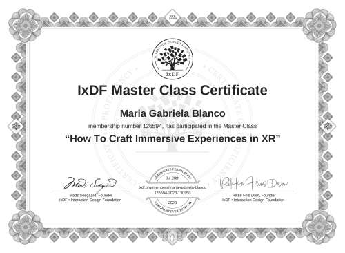 How To Craft Immersive Experiences in XR certificate