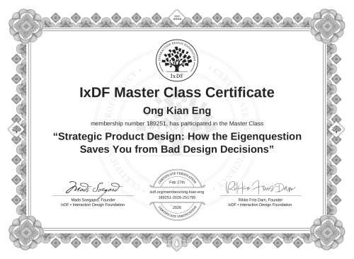 Strategic Product Design: How the Eigenquestion Saves You from Bad Design Decisions certificate