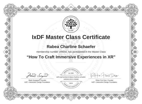How To Craft Immersive Experiences in XR certificate