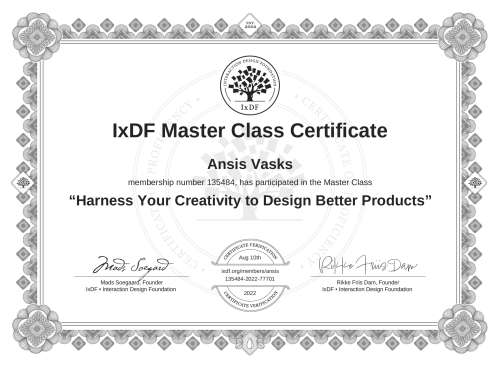 Harness Your Creativity to Design Better Products certificate