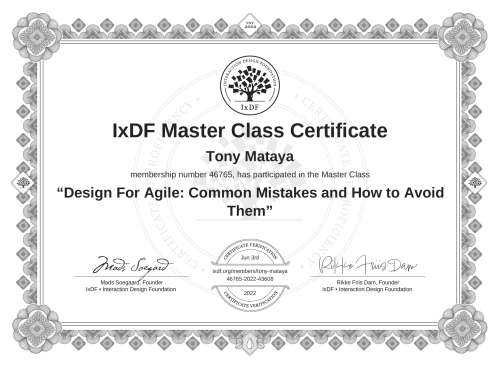Design For Agile: Common Mistakes and How to Avoid Them certificate