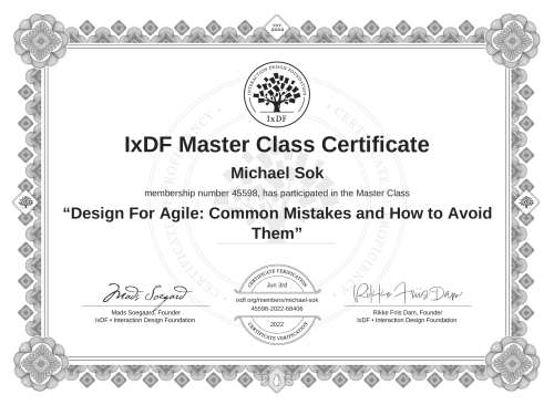 Design For Agile: Common Mistakes and How to Avoid Them certificate