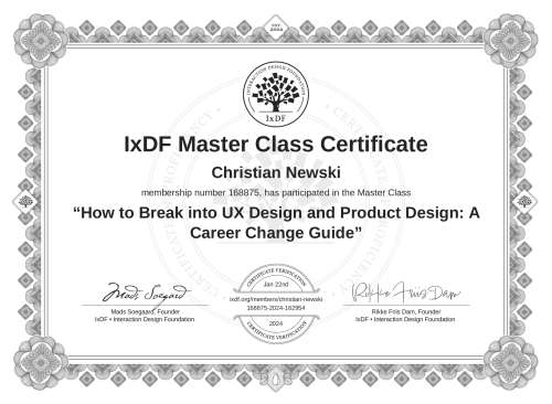 How to Break into UX Design and Product Design: A Career Change Guide certificate