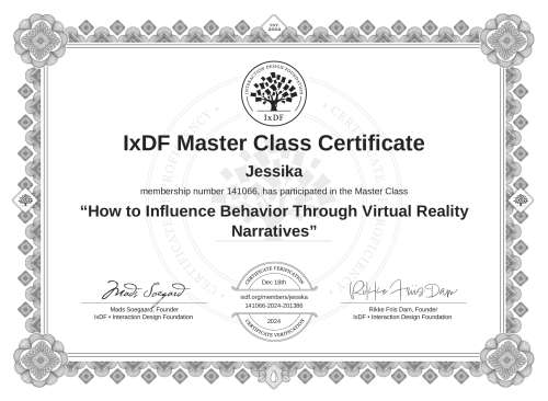 How to Influence Behavior Through Virtual Reality Narratives certificate