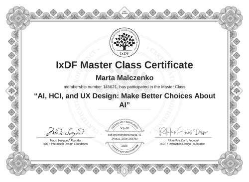 AI, HCI, and UX Design: Make Better Choices About AI certificate