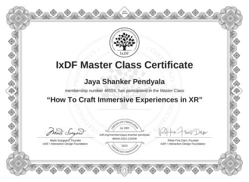 How To Craft Immersive Experiences in XR certificate