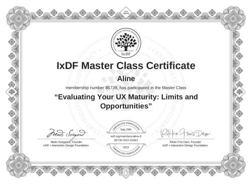 Evaluating Your UX Maturity: Limits and Opportunities certificate