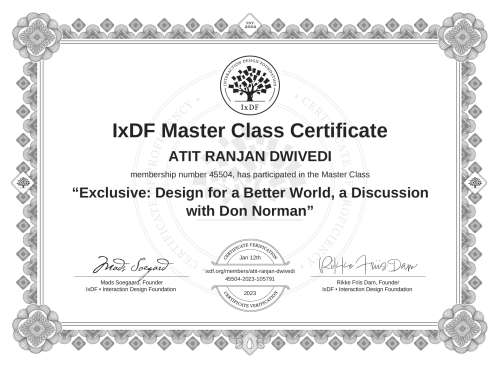Exclusive: Design for a Better World, a Discussion with Don Norman certificate