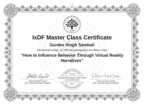 How to Influence Behavior Through Virtual Reality Narratives certificate