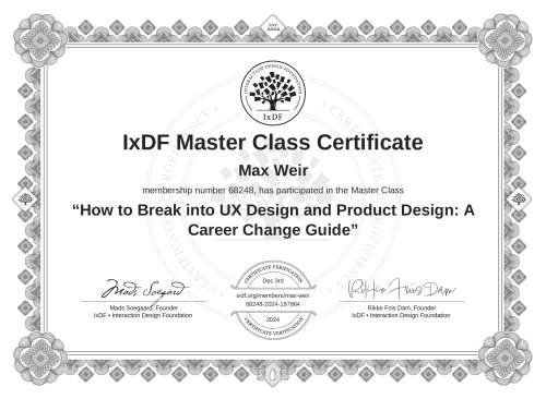 How to Break into UX Design and Product Design: A Career Change Guide certificate