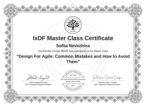 Design For Agile: Common Mistakes and How to Avoid Them certificate