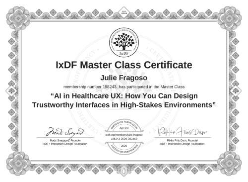 AI in Healthcare UX: How You Can Design Trustworthy Interfaces in High-Stakes Environments certificate