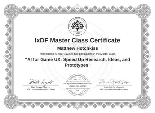 AI for Game UX: Speed Up Research, Ideas, and Prototypes certificate