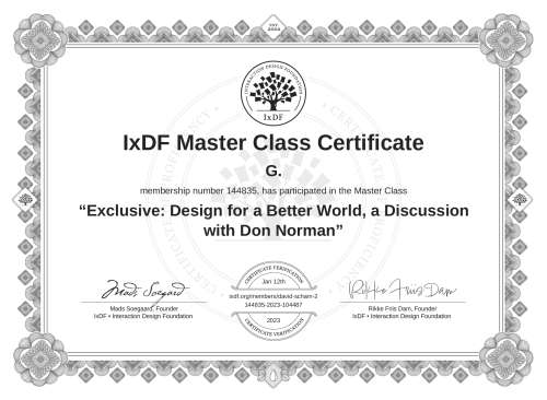 Exclusive: Design for a Better World, a Discussion with Don Norman certificate