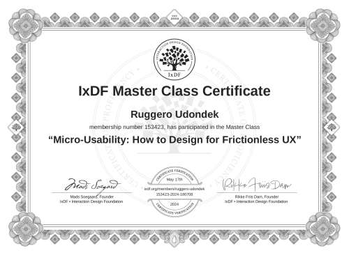 Micro-Usability: How to Design for Frictionless UX certificate