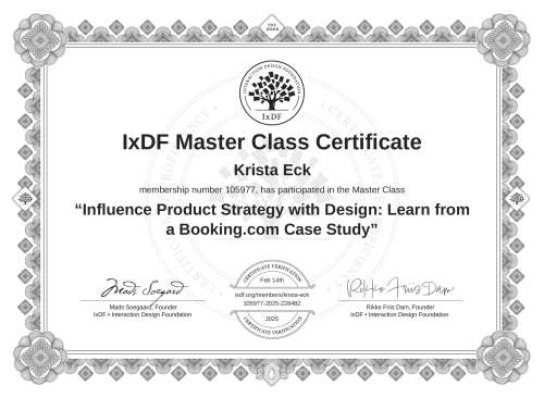 Influence Product Strategy with Design: Learn from a Booking.com Case Study certificate