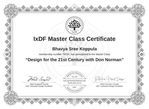 Design for the 21st Century with Don Norman certificate