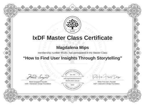 How to Find User Insights Through Storytelling certificate