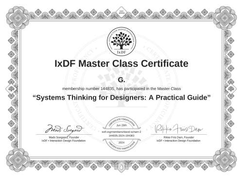 Systems Thinking for Designers: A Practical Guide certificate